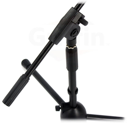 Low-Profile Microphone Stand (2 PACK) by GRIFFIN - Short Tripod Mic Stand Mount with Boom Arm for Kick Bass Drum, Studio Desktop Recording, Singing & Guitar Amplifiers - Small Height Telescoping Holder