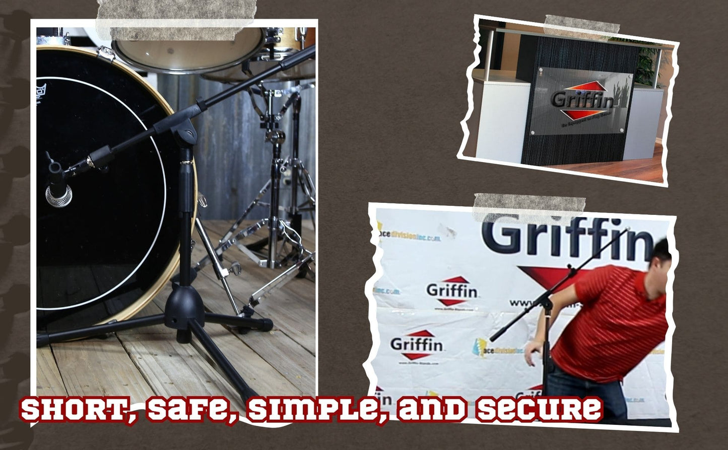 2 PACK- Low Profile Microphone Stand by GRIFFIN | Short Tripod Mic Stand Mount with Boom Arm for Kick Bass Drum, Studio Desktop Recording, Singing & Guitar Amplifiers | Small Height Telescoping Holder