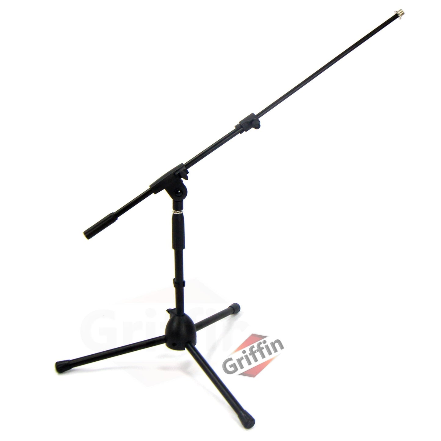 Short Microphone Stand with Boom Arm by GRIFFIN | Low Profile Tripod Mic Stand Mount for Kick Bass Drum, Studio Desktop Recording, Singing, & Guitar Amplifiers | Small Height Telescoping Boom Holder