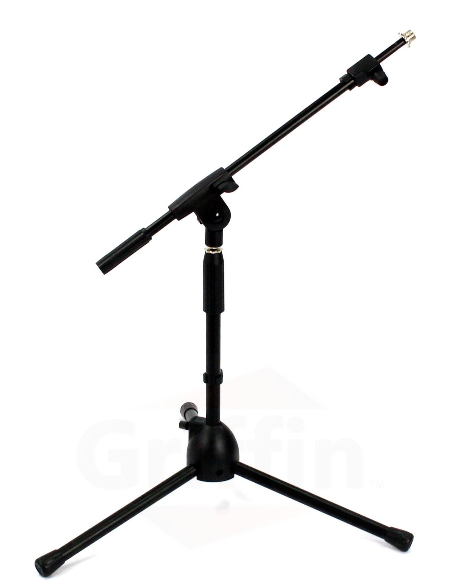 Low-Profile Microphone Stand (2 PACK) by GRIFFIN - Short Tripod Mic Stand Mount with Boom Arm for Kick Bass Drum, Studio Desktop Recording, Singing & Guitar Amplifiers - Small Height Telescoping Holder