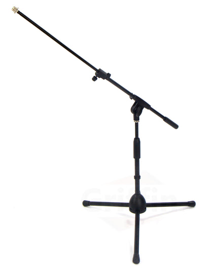 Low-Profile Microphone Stand (2 PACK) by GRIFFIN - Short Tripod Mic Stand Mount with Boom Arm for Kick Bass Drum, Studio Desktop Recording, Singing & Guitar Amplifiers - Small Height Telescoping Holder