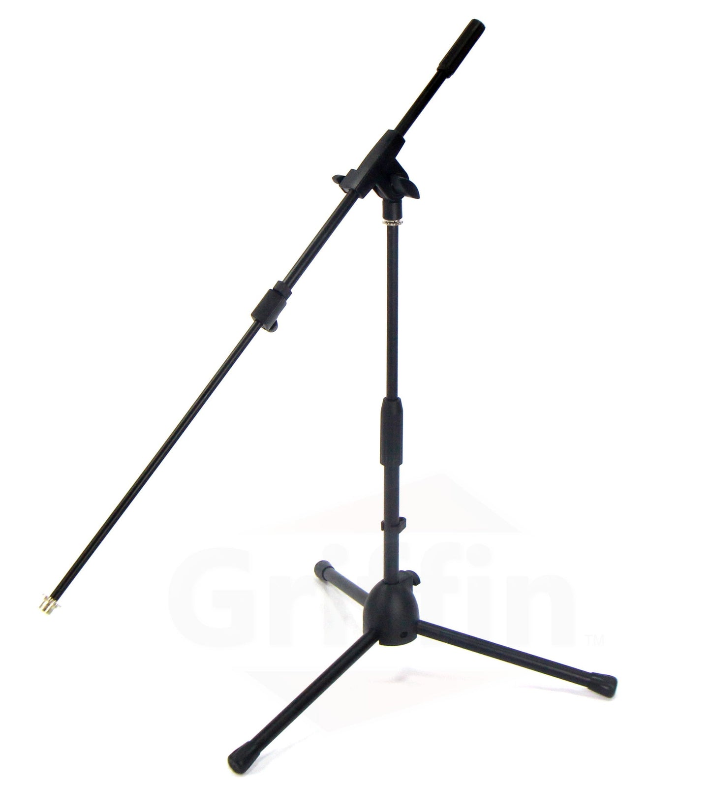 Low-Profile Microphone Stand (2 PACK) by GRIFFIN - Short Tripod Mic Stand Mount with Boom Arm for Kick Bass Drum, Studio Desktop Recording, Singing & Guitar Amplifiers - Small Height Telescoping Holder