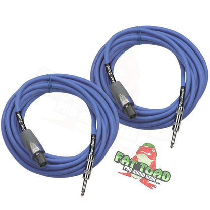 Speakon to 1/4" Male Cables (2 Pack) by FAT TOAD - 25 ft Professional Pro Audio Blue DJ Speaker PA Cord with Twist Lock Connector - 12 AWG Wire