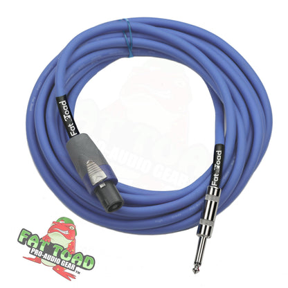 Speakon to 1/4" Male Cables (2 Pack) by FAT TOAD - 25 ft Professional Pro Audio Blue DJ Speaker PA Cord with Twist Lock Connector - 12 AWG Wire