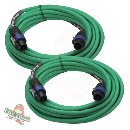 Speakon to Speakon Cables (2 Pack) by FAT TOAD - 25ft Professional DJ Pro Audio Green Speaker PA Cord w/ Twist Lock Connector - 12 AWG Wire for Studio