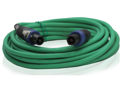Speakon to Speakon Cables (2 Pack) by FAT TOAD - 25ft Professional DJ Pro Audio Green Speaker PA Cord w/ Twist Lock Connector - 12 AWG Wire for Studio