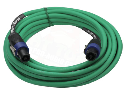 Speakon to Speakon Cables (2 Pack) by FAT TOAD - 25ft Professional DJ Pro Audio Green Speaker PA Cord w/ Twist Lock Connector - 12 AWG Wire for Studio