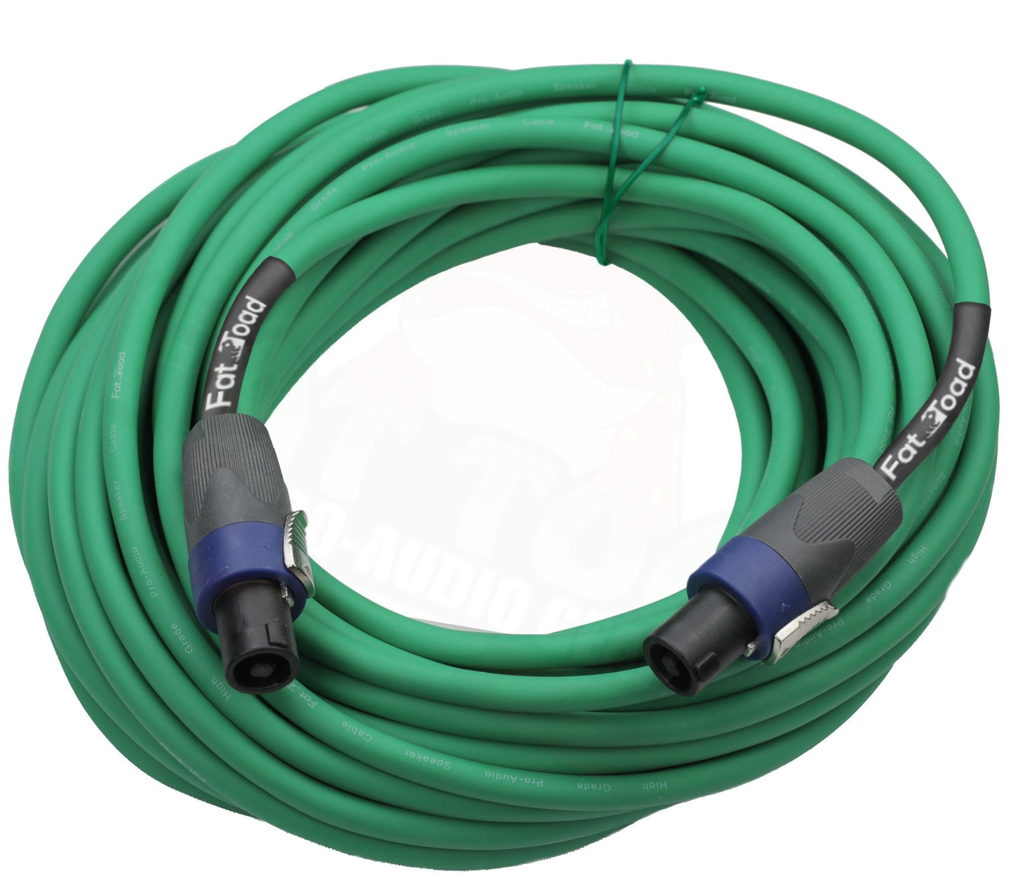 Speakon to Speakon Cables (2 Pack) by FAT TOAD - 50ft Professional Pro Audio Green Speaker PA Cord with Twist Lock Connector - 12 AWG Wire for Studio