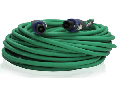 Speakon to Speakon Cable by FAT TOAD - 50ft Professional 12GA Pro Audio Green Speaker PA Cord w/ Twist Lock Connector - 12 AWG Wire for Music Studio
