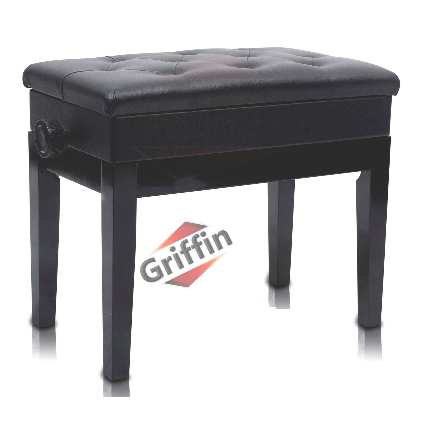 GRIFFIN Premium Antique Piano Bench | Adjustable Black Solid Wood Frame & PU Leather Padded Cushion | Vintage Ergonomic Musicians Keyboard Chair | Guitar Stool, Home Vanity Bench | Sheet Music Storage