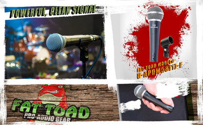 Cardioid Dynamic Microphone with Mic Clip by FAT TOAD - Vocal Handheld, Unidirectional Mic - Singing Wired Microphone for Music Stage Performances