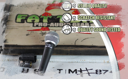 Cardioid Dynamic Microphone with Mic Clip by FAT TOAD - Vocal Handheld, Unidirectional Mic - Singing Wired Microphone for Music Stage Performances