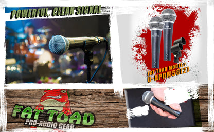 Dynamic Vocal Microphones with Clips (2 Pack) FAT TOAD - Cardioid Handheld, Unidirectional Mic - Singing Wired Microphone for Music Stage Instrument