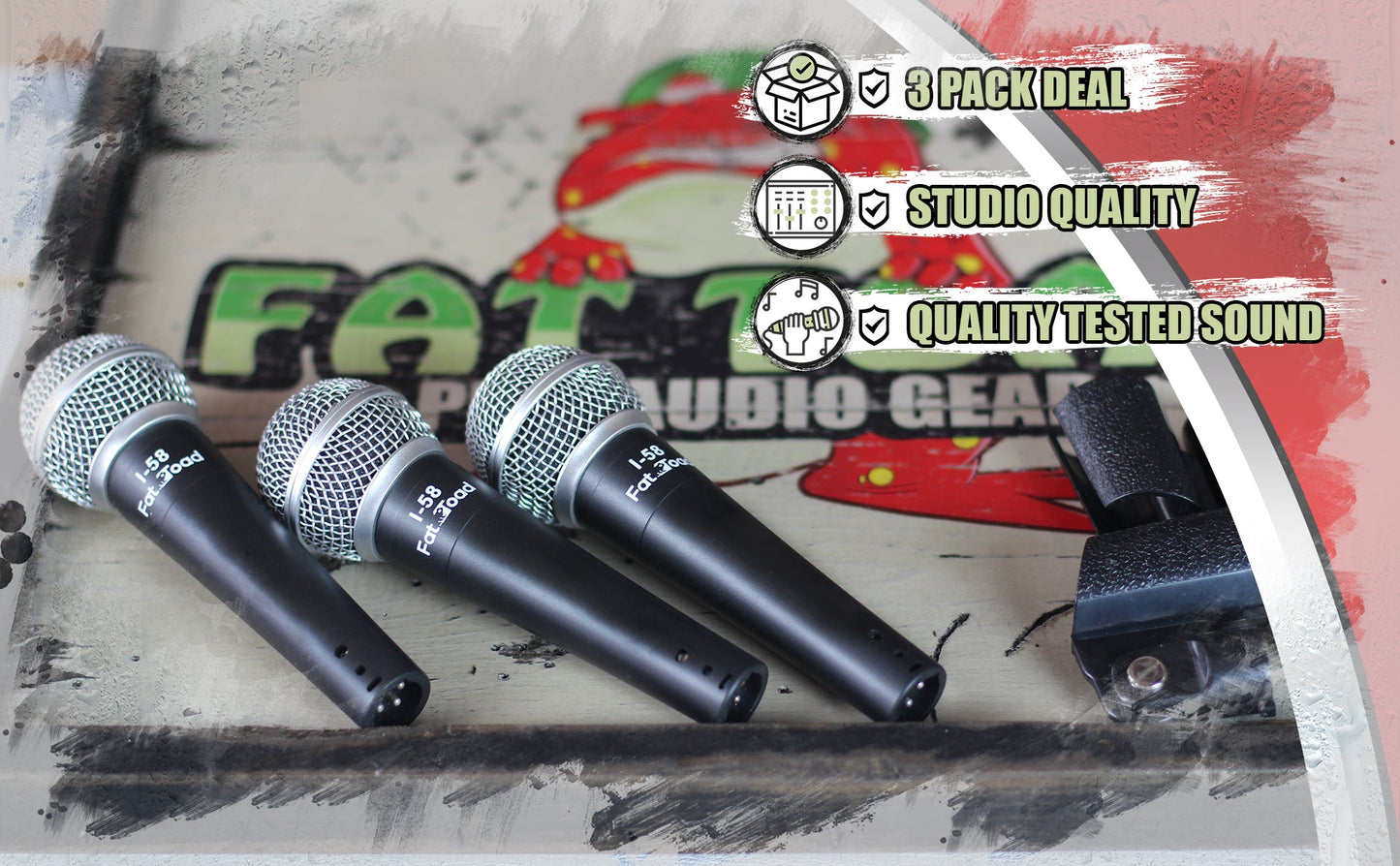 Vocal Handheld Microphones & Clips (3 Pack) by FAT TOAD - Cardioid Dynamic, Wired Instrument Mic - Singing Microphone for Live Streaming, Music Stage