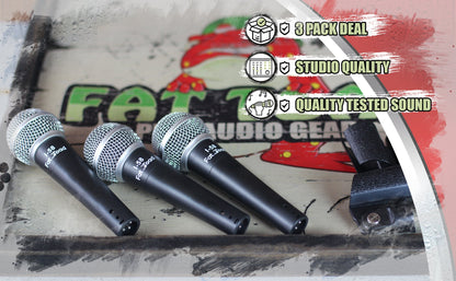 Vocal Handheld Microphones & Clips (3 Pack) by FAT TOAD - Cardioid Dynamic, Wired Instrument Mic - Singing Microphone for Live Streaming, Music Stage