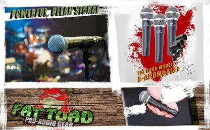 Vocal Handheld Microphones & Clips (3 Pack) by FAT TOAD - Cardioid Dynamic, Wired Instrument Mic - Singing Microphone for Live Streaming, Music Stage