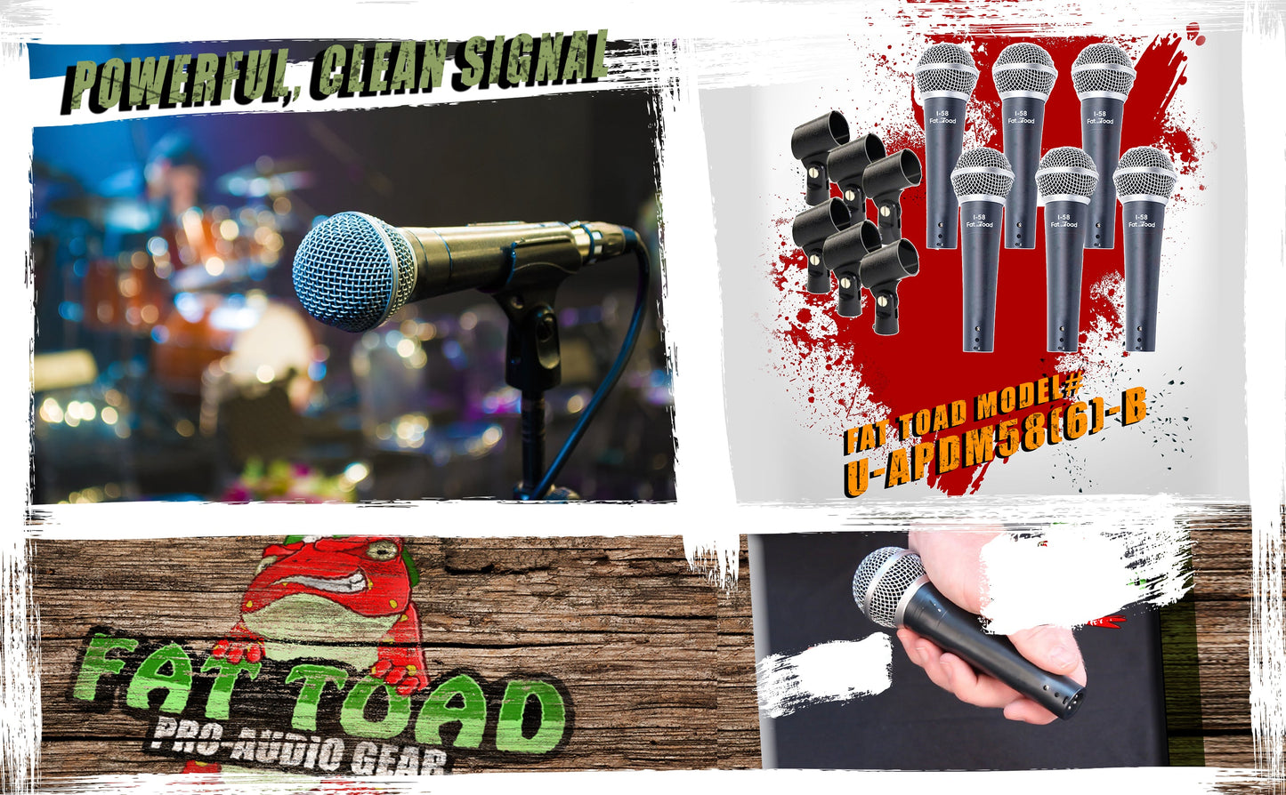 Cardioid Dynamic Microphones & Clips (6 Pack) by FAT TOAD - Professional Vocal Handheld, Unidirectional Mic - Singing Microphone Designed for DJ Stage