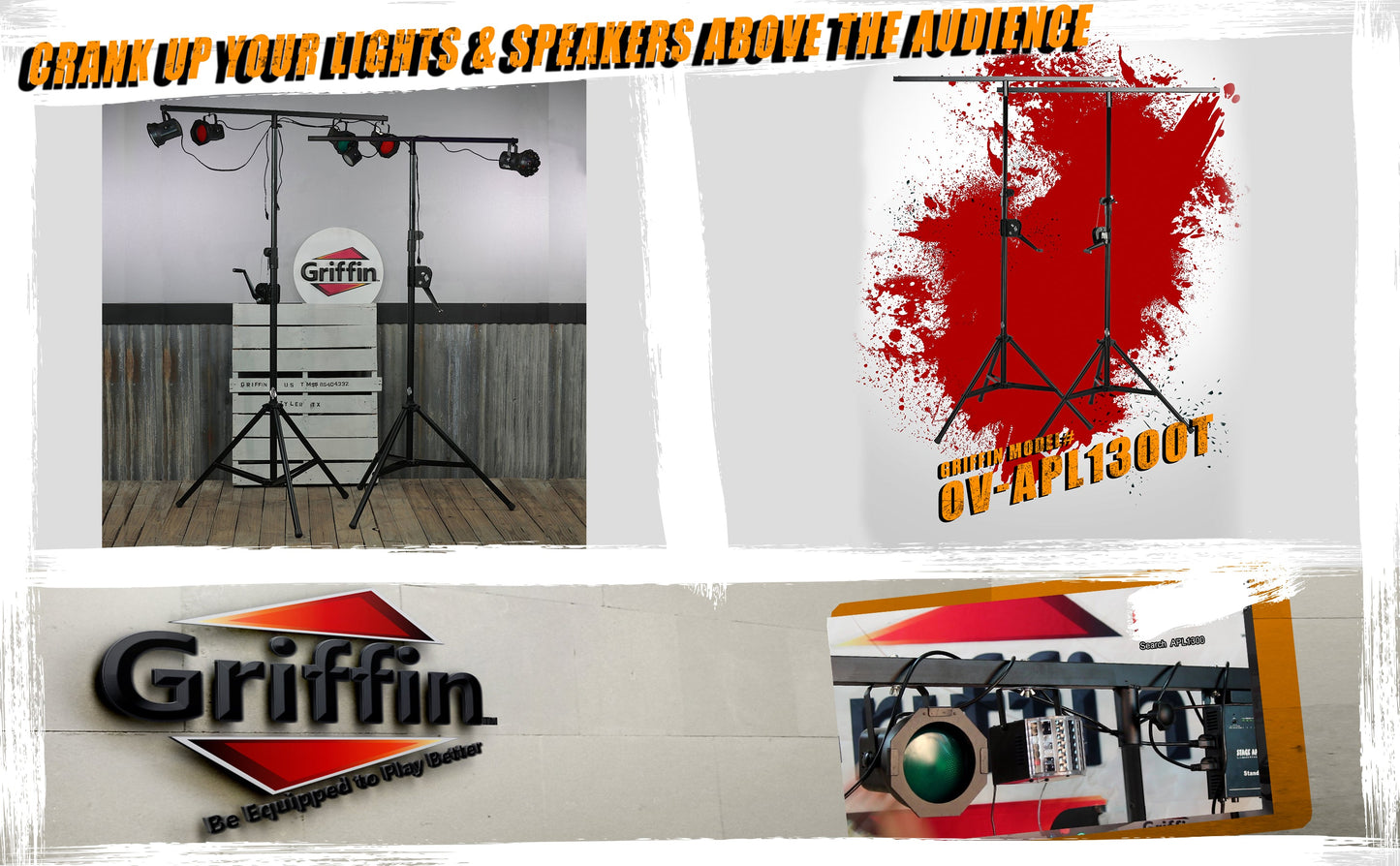 Crank Up Light Stands (2 Pack) Stage Lighting Truss System by GRIFFIN - Portable Speaker Tripod Platform Rig - Adjustable Trussing DJ Booth Kit, T Bar