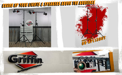 Crank Up Light Stands (2 Pack) Stage Lighting Truss System by GRIFFIN - Portable Speaker Tripod Platform Rig - Adjustable Trussing DJ Booth Kit, T Bar