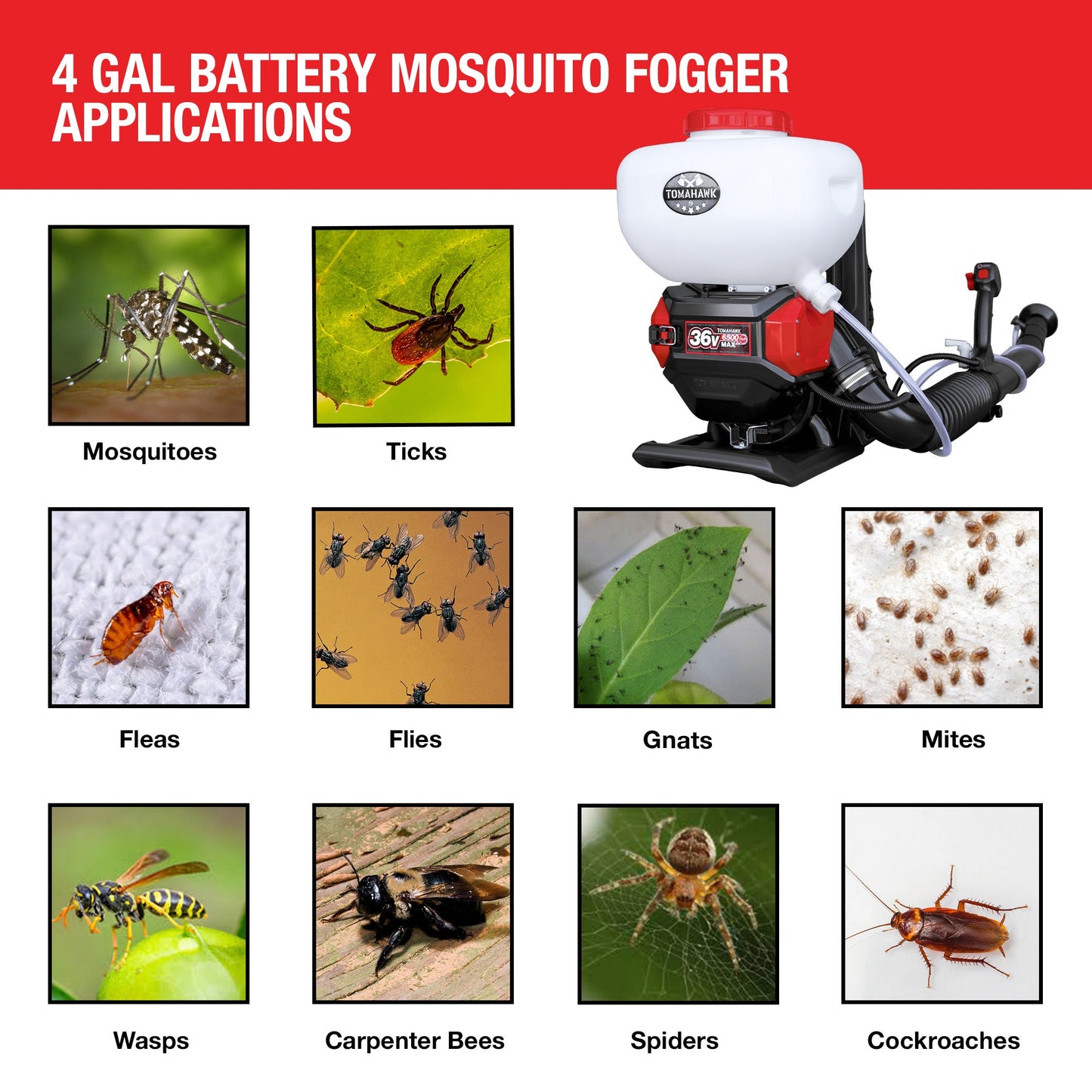 4 Gal Battery Powered Backpack Mosquito Fogger Sprayer 36V for Pest Control Ticks, Fleas, Flies, and Mosquitoes
