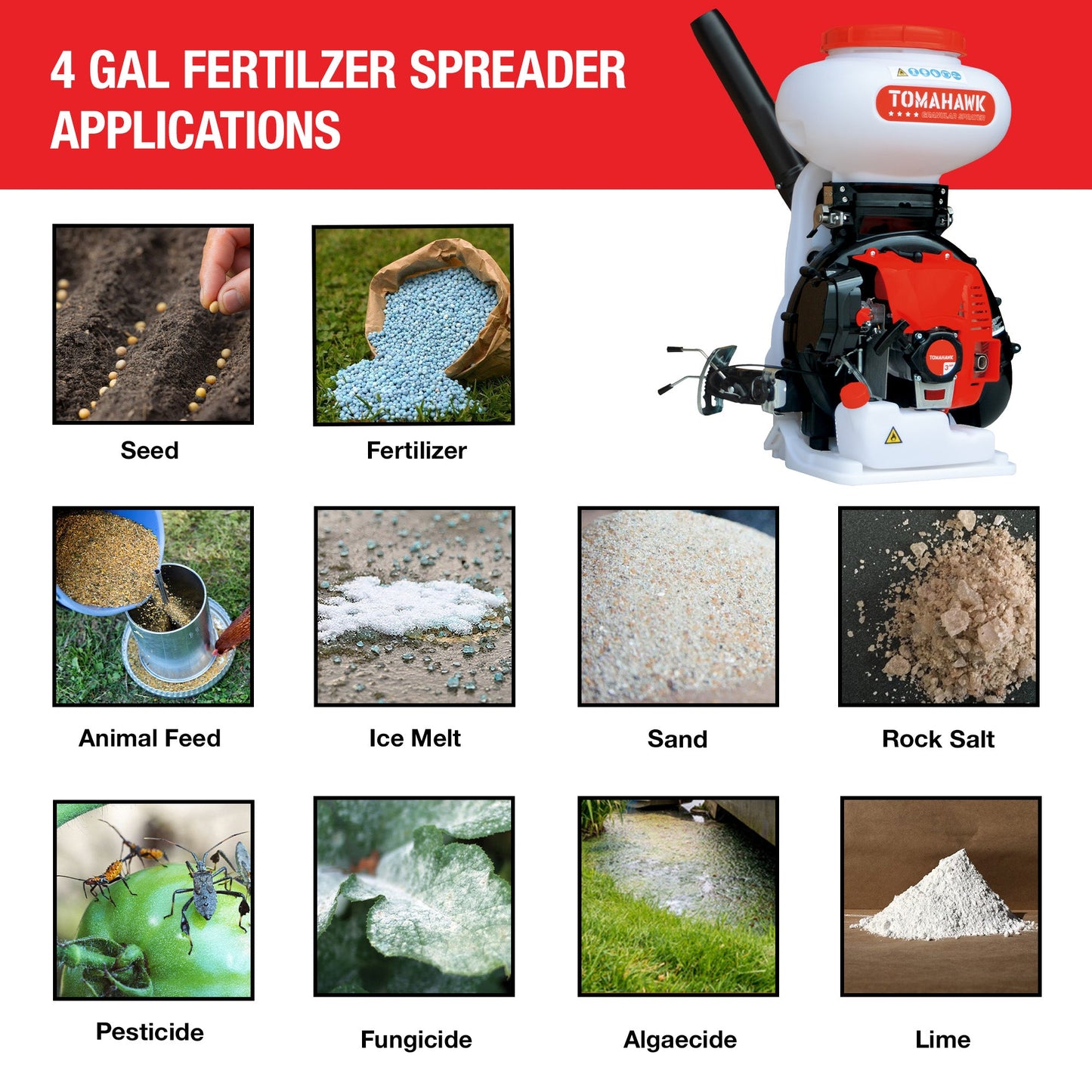 4 Gal Motorized Fertilizer Spreader Broadcast Lawn Seed Ice Melt Salt