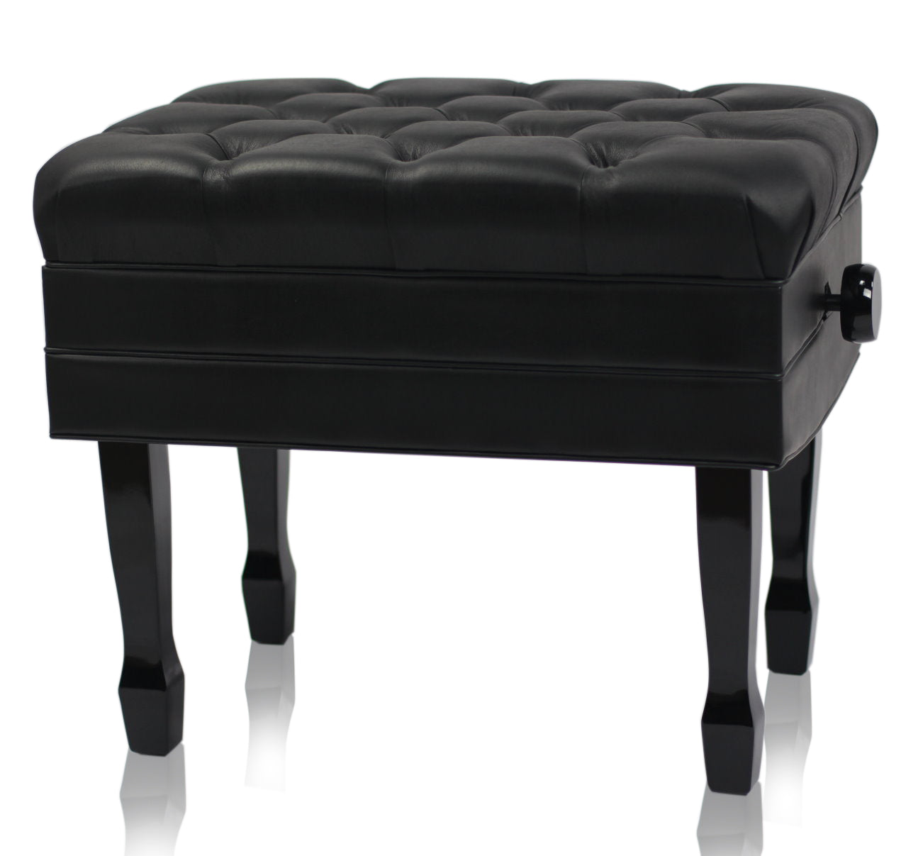 Genuine Leather Adjustable Piano Bench by GRIFFIN | Black Solid Wood Vintage Style & Heavy-Duty Ergonomic Keyboard Stool | Cushion Seat With Storage Space | Home Vanity Bench or Musicians Guitar Chair