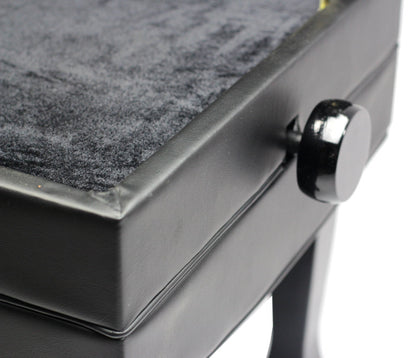 Genuine Leather Adjustable Piano Bench by GRIFFIN - Black Solid Wood Vintage Style & Heavy-Duty Ergonomic Keyboard Stool - Cushion Seat With Storage