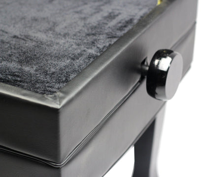 Genuine Leather Adjustable Piano Bench by GRIFFIN | Black Solid Wood Vintage Style & Heavy-Duty Ergonomic Keyboard Stool | Cushion Seat With Storage Space | Home Vanity Bench or Musicians Guitar Chair