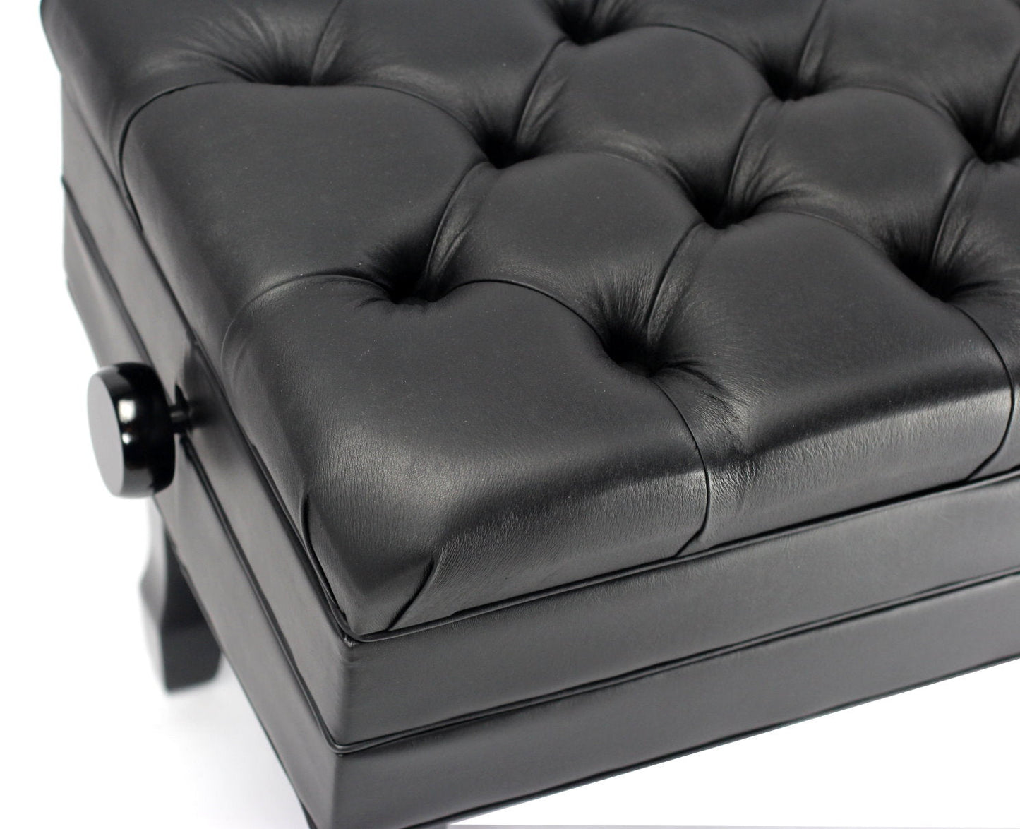 Genuine Leather Adjustable Piano Bench by GRIFFIN - Black Solid Wood Vintage Style & Heavy-Duty Ergonomic Keyboard Stool - Cushion Seat With Storage
