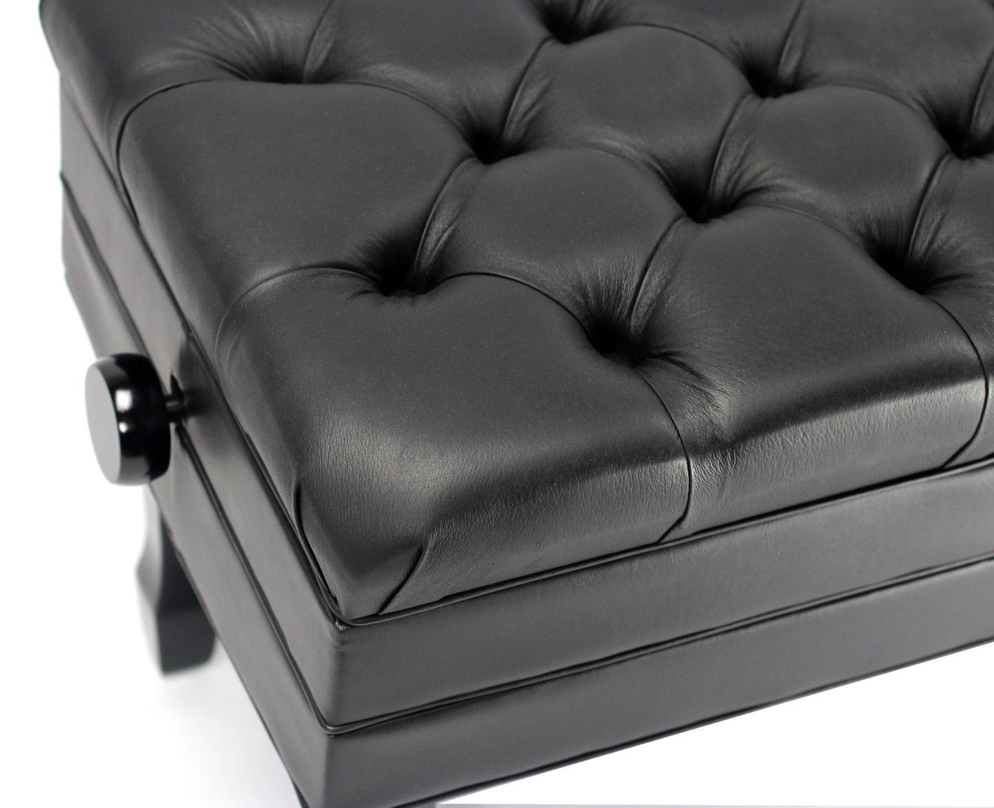 Genuine Leather Adjustable Piano Bench by GRIFFIN | Black Solid Wood Vintage Style & Heavy-Duty Ergonomic Keyboard Stool | Cushion Seat With Storage Space | Home Vanity Bench or Musicians Guitar Chair