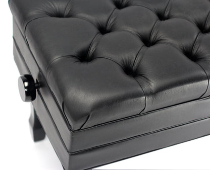 Genuine Leather Adjustable Piano Bench by GRIFFIN | Black Solid Wood Vintage Style & Heavy-Duty Ergonomic Keyboard Stool | Cushion Seat With Storage Space | Home Vanity Bench or Musicians Guitar Chair