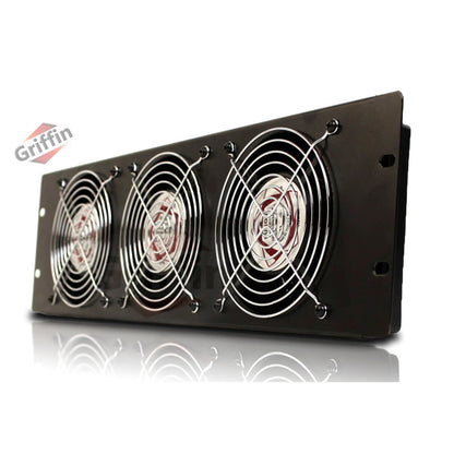 GRIFFIN Rackmount Exhaust Fan (4 PACK)- 3U Ultra-Quiet Triple Cooling Fans to Keep Studio Audio Gear Cool - Rack Mount for Network IT Server Rails with Temperature Control Panel Cabinet