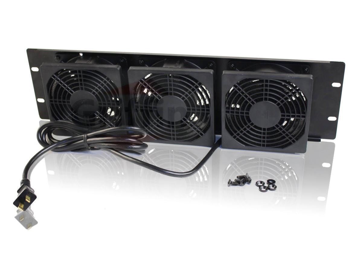 4 PACK - GRIFFIN Rackmount  Exhaust Fan | 3U Ultra-Quiet Triple Cooling Fans, Keep Studio Audio Equipment Gear Cool | Rack Mount on Network IT System Server Rails | Temperature Control Panel Cabinet