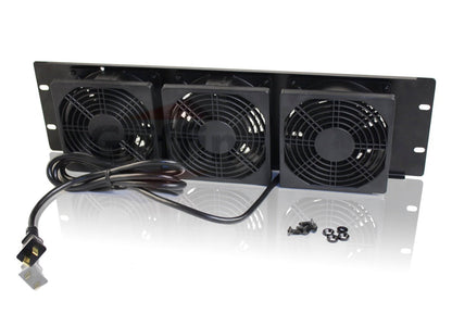 4 PACK - GRIFFIN Rackmount  Exhaust Fan | 3U Ultra-Quiet Triple Cooling Fans, Keep Studio Audio Equipment Gear Cool | Rack Mount on Network IT System Server Rails | Temperature Control Panel Cabinet