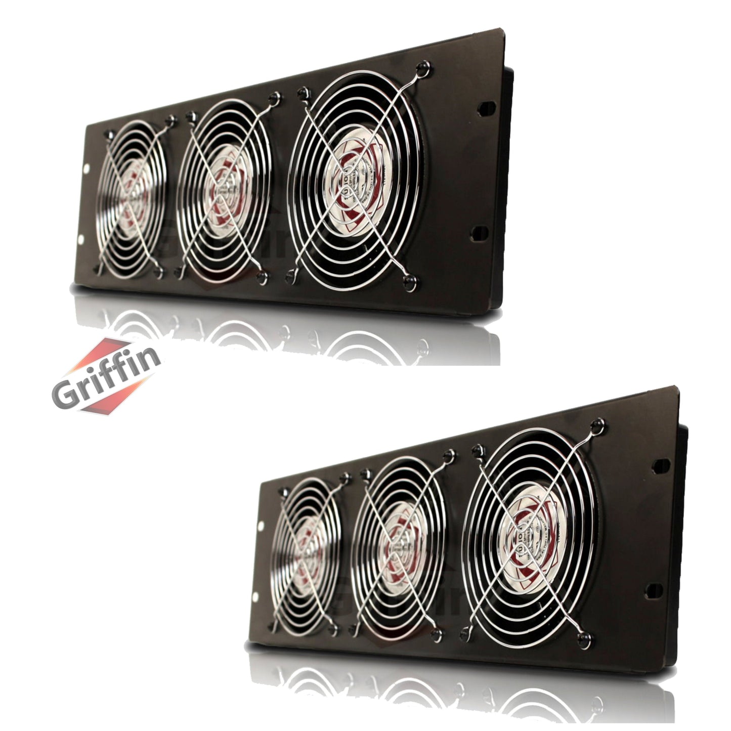 Rackmount Cooling Fan (2 PACK) by GRIFFIN - 3U Ultra-Quiet Triple Exhaust Fans to Keep Studio Audio Gear Cool - Rack Mount for Network IT Server Rails with Temperature Control Panel Cabinet