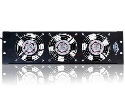 GRIFFIN Rackmount Cooling Fan | 3U Ultra-Quiet Triple Exhaust Fans, Keep Studio Audio Equipment Gear Cool | Rack Mount on Network IT System Server Rails | DJ PA AMP Temperature Control Panel Cabinet