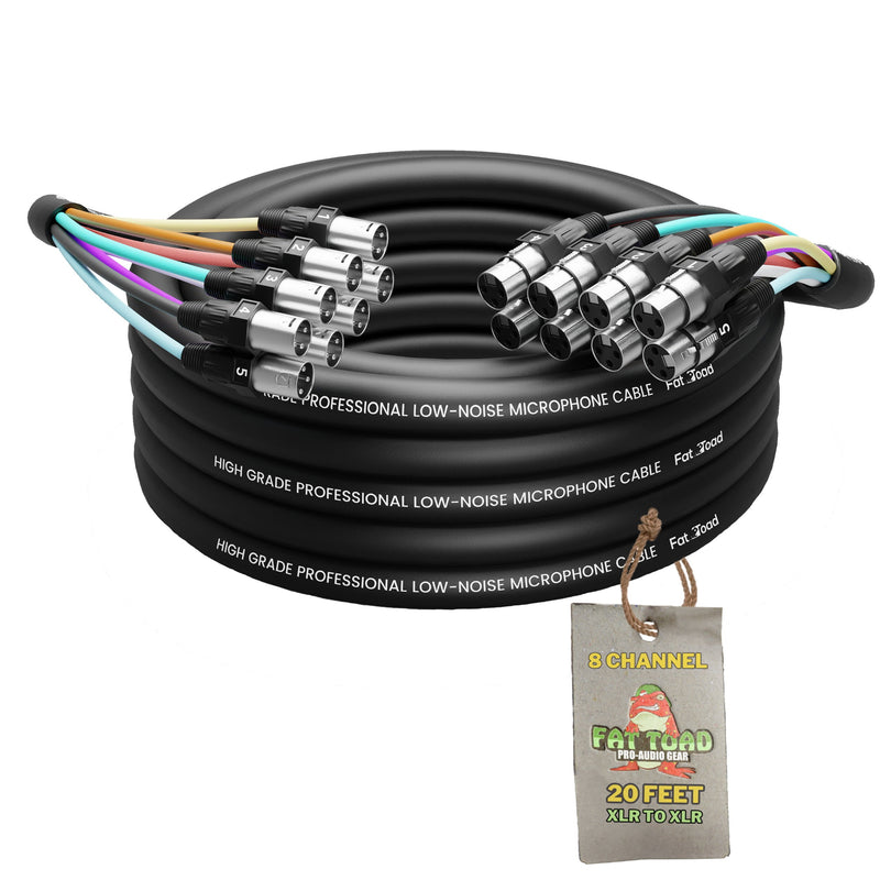 XLR Snake Cable (8 Channels) 20 FT by FAT TOAD - Patch Studio, Stage, Live Sound Recording Multicore Cords - Pro Audio Female to Male Mic Cables