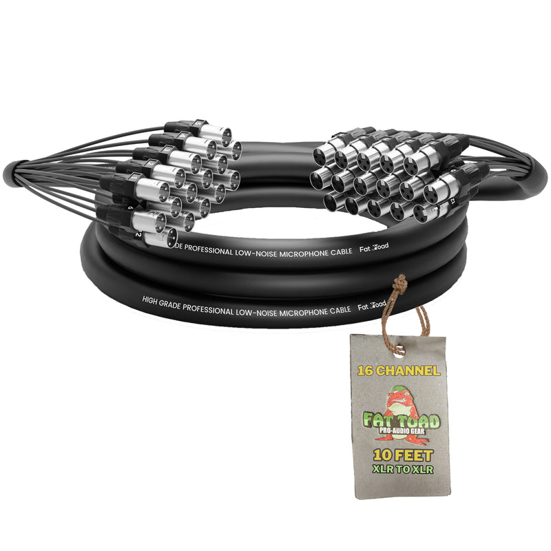 XLR Snake Cable (16 Channels) 10FT by FAT TOAD - Patch Studio, Stage, Live Sound Recording Multicore Cords - Pro Audio Shielded Double-Sided Mic