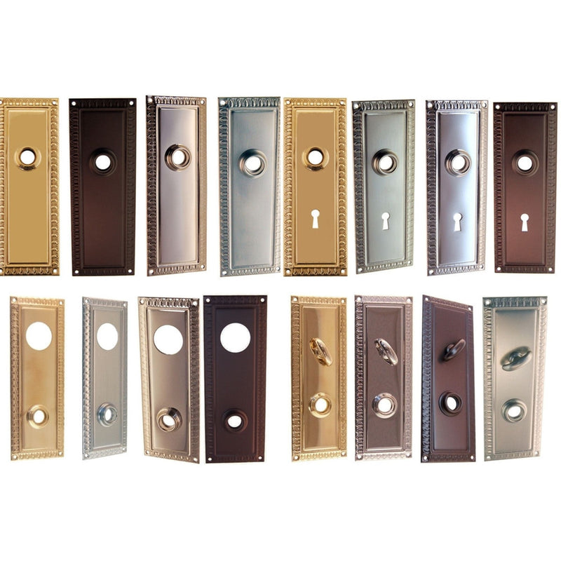 Wrought Brass Door Knob Trim Plate Egg & Dart Pattern, 2-1/2" x 7", Multiple Functions and Finishes