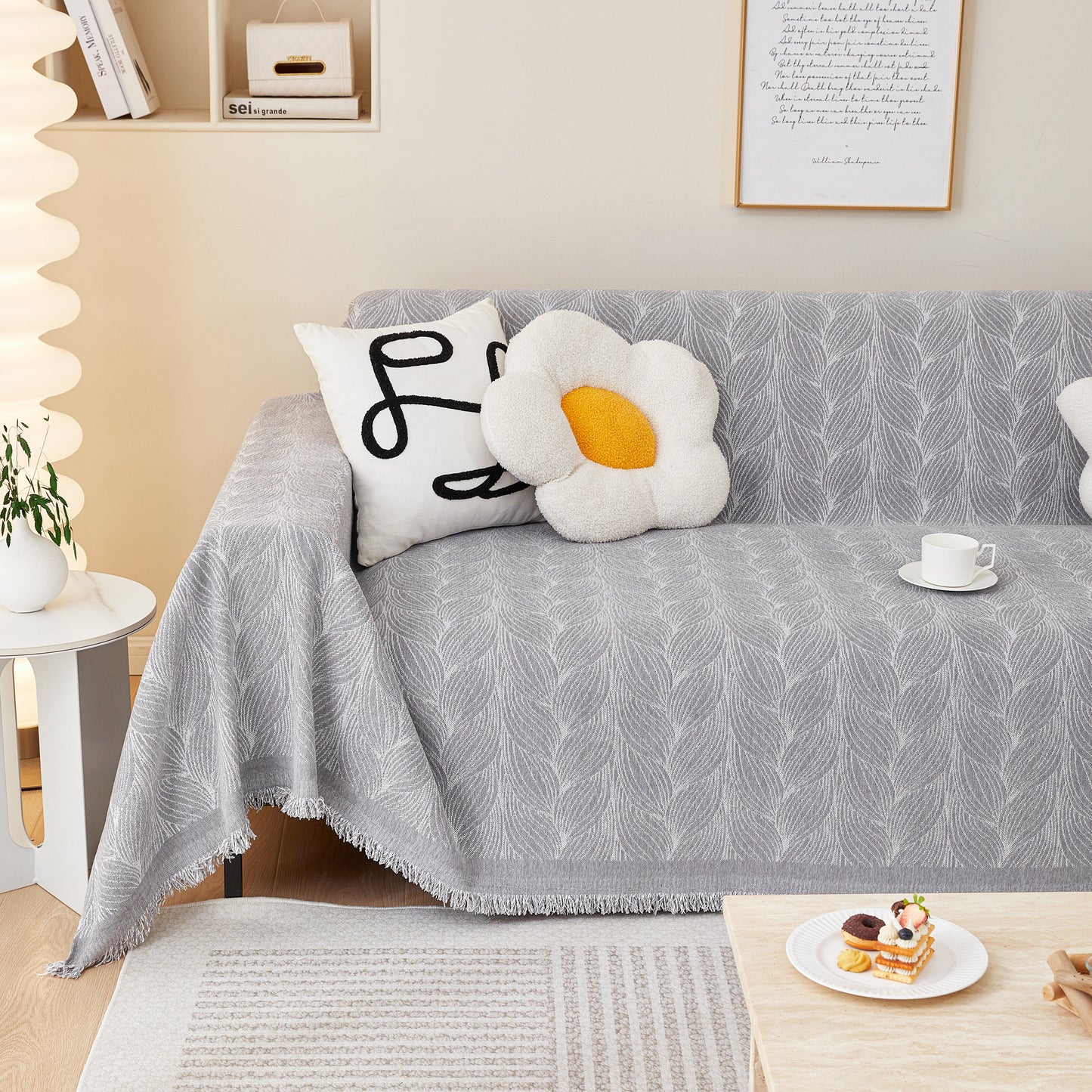 Leaf Universal Furniture Protector Chenille Couch Cover, Large Couch Cover Blanket for Couch Sofa
