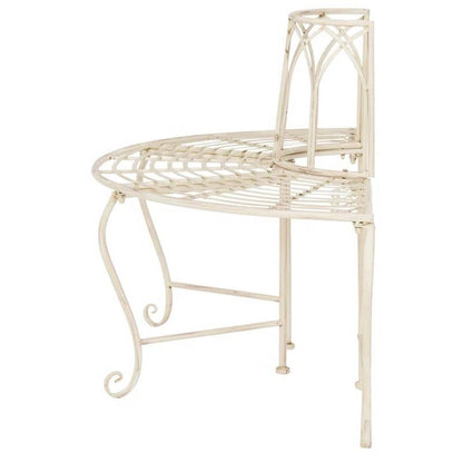 Half-Circle Outdoor Patio Garden Antique White Wrought Iron Tree Bench