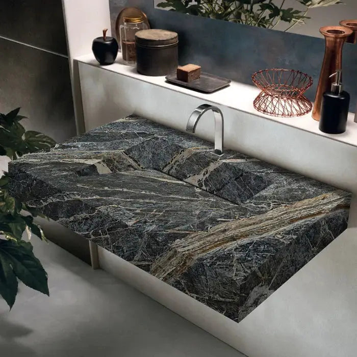 Adriatic Black Marble Modern Wall Mount Bathroom Sink 30x16 Inch