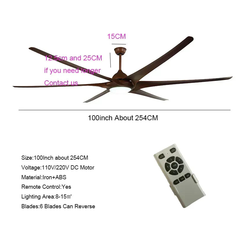 DecorBites™ 100" Large Ceiling Fan with Light, DC Motor, Reverse Blades, Stainless Steel Finish