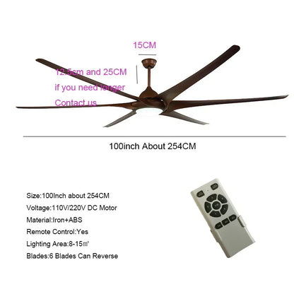 DecorBites™ 100" Large Ceiling Fan with Light, DC Motor, Reverse Blades, Stainless Steel Finish