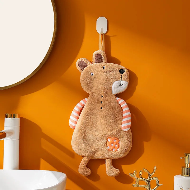 DecorBites™ Kids Coral Velvet Hanging Hand Towel: Soft, Skin-Friendly Kitchen & Bathroom Towel