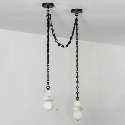 Alabaster Cylindrical Chain Chandelier
