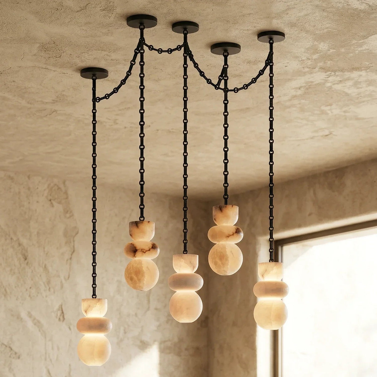 Alabaster Cylindrical Chain Chandelier