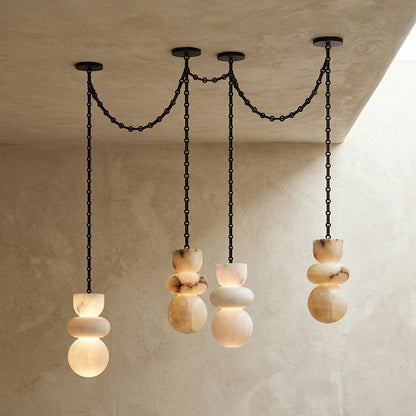 Alabaster Cylindrical Chain Chandelier