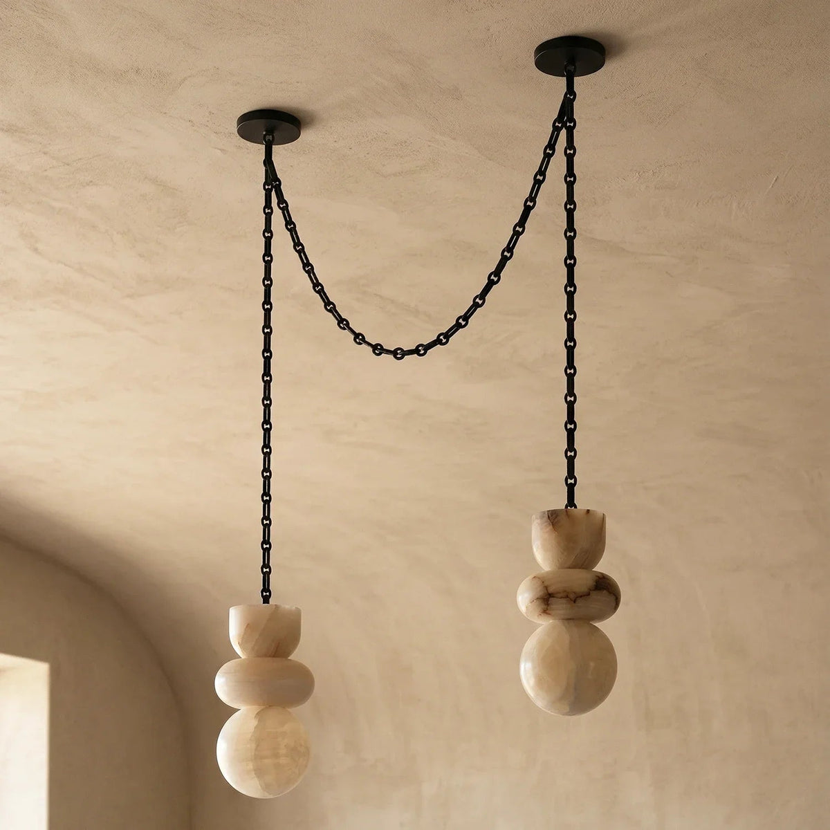 Alabaster Cylindrical Chain Chandelier