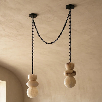 Alabaster Cylindrical Chain Chandelier
